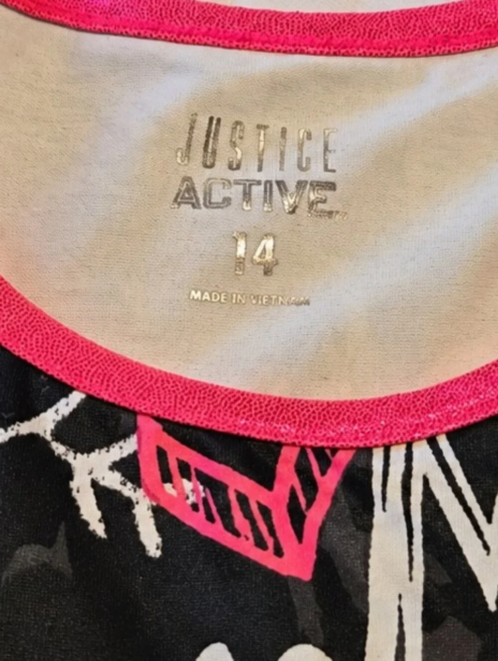 Justice Girl's Black & Hot Pink Graffiti-Print Sports Tank